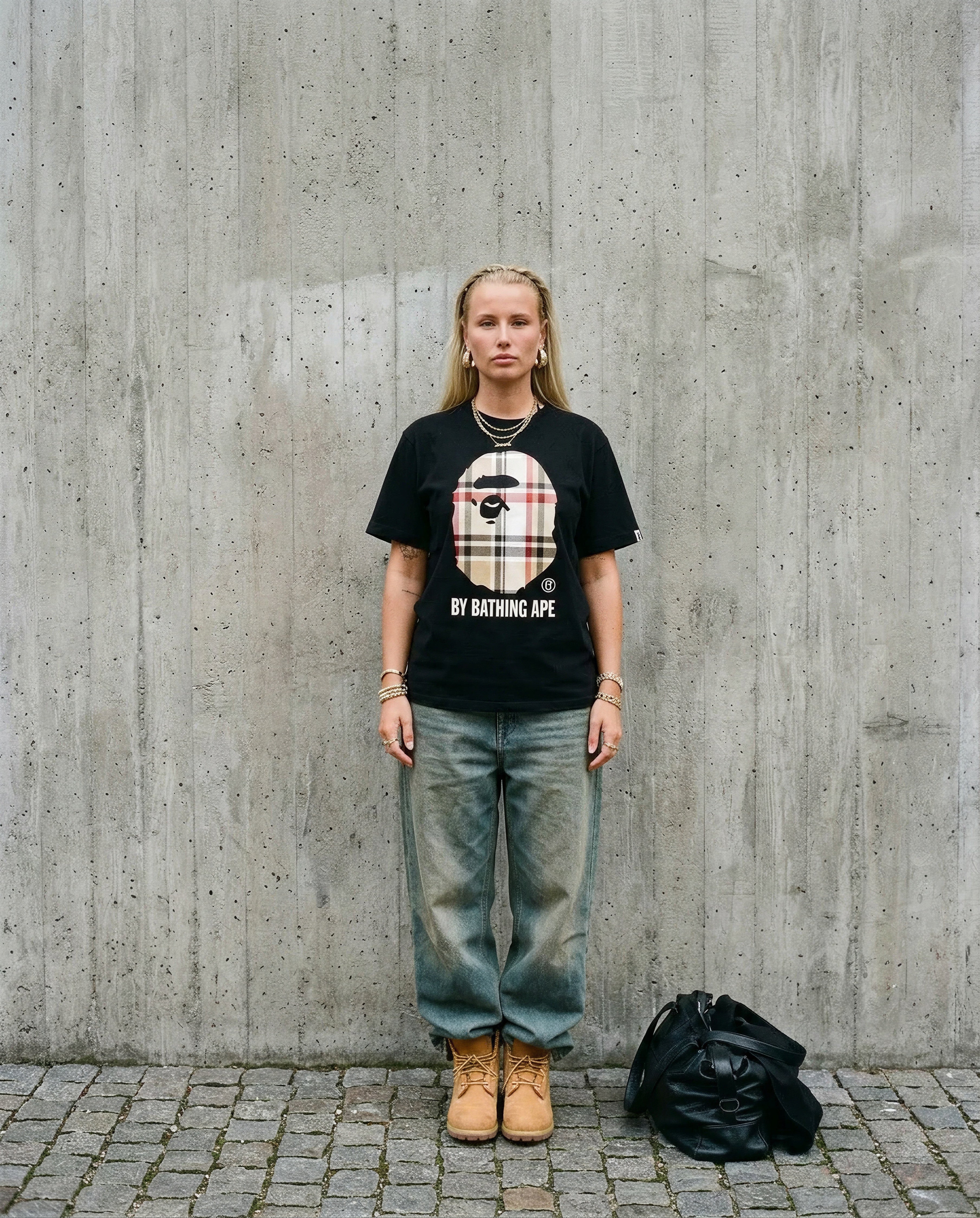 Bape Big Head Plaid T-shirt Black