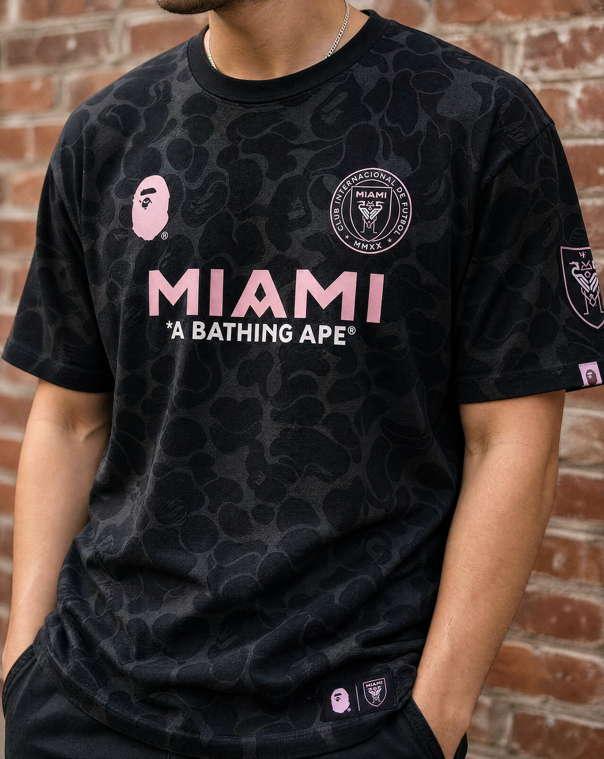 BAPE x Inter Miami CF Camo Tee Black - print-closeup