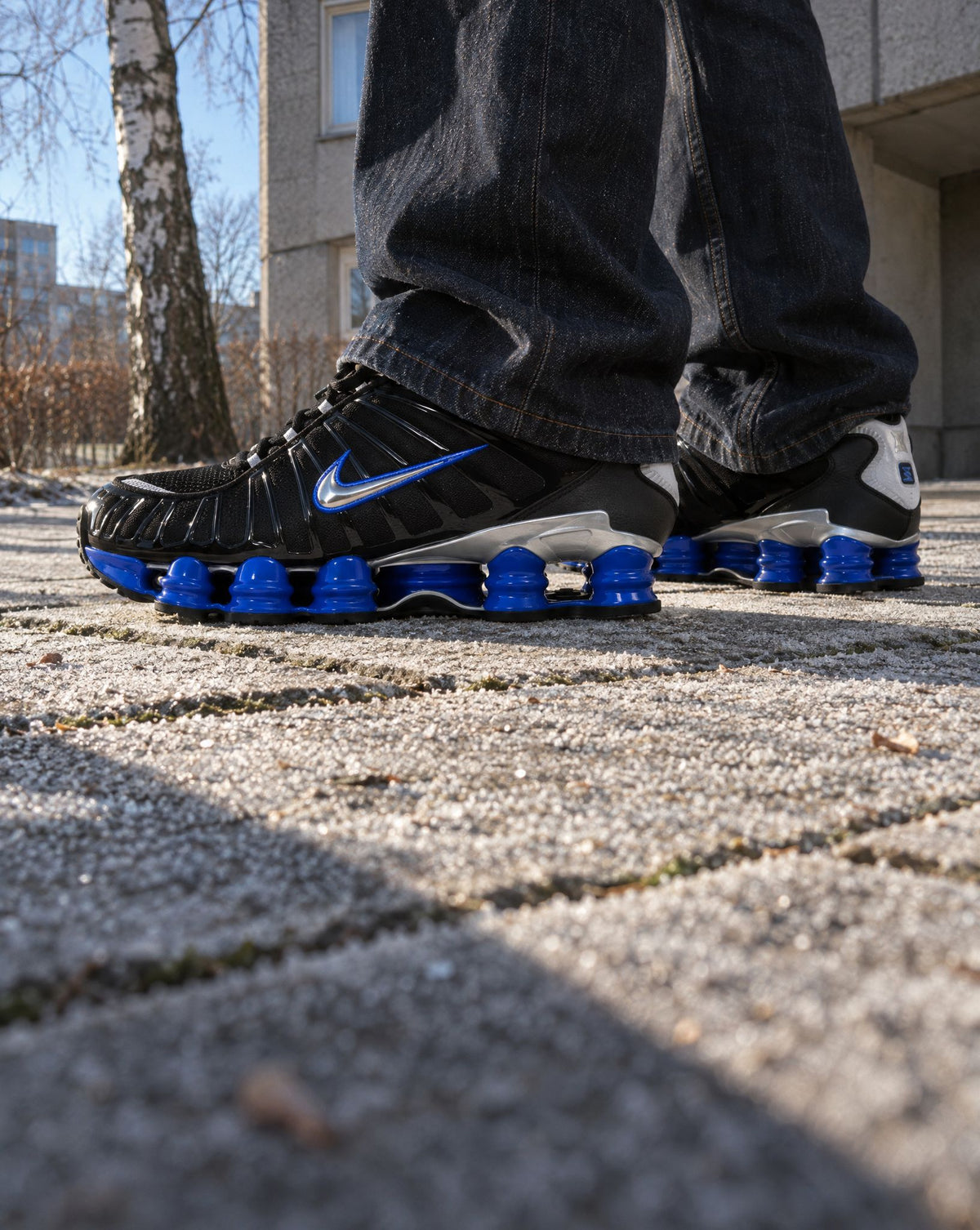 Nike Shox TL Black Racer Blue Metallic Silver - on-foot