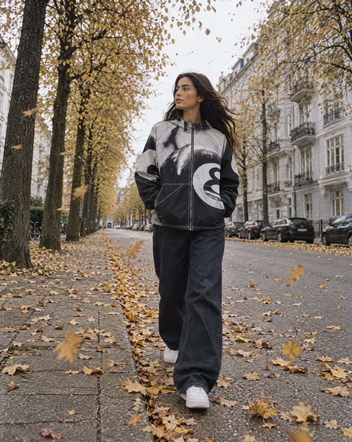 Stussy 8 Ball Beach Shell Jacket Grayscale - streetstyle i København