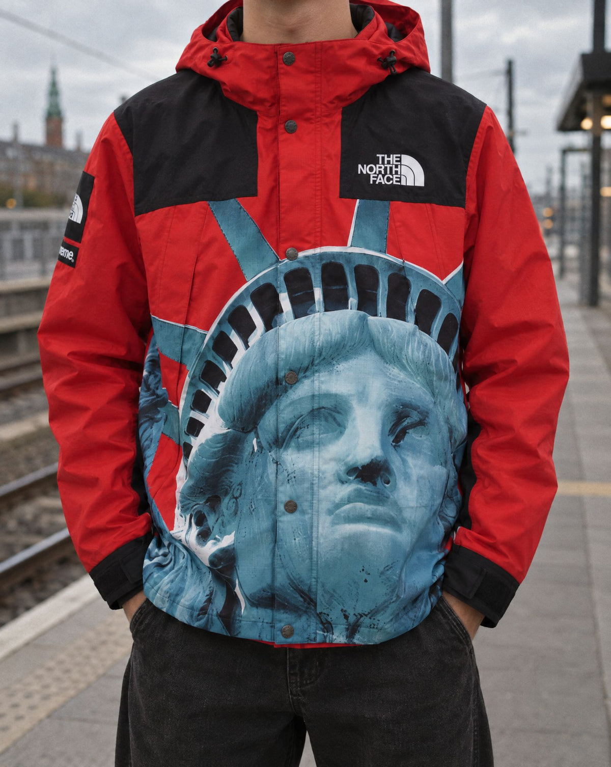Supreme The North Face Statue of Liberty Mountain Jacket Red - detalje