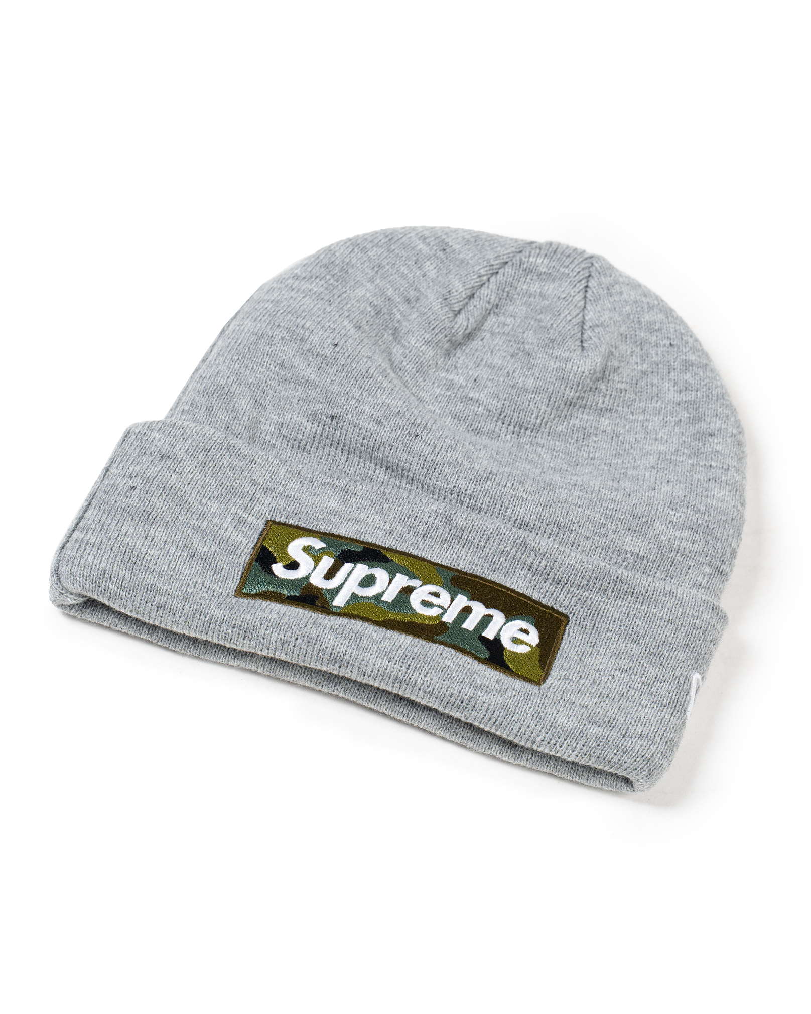 Supreme New Era Box Logo Beanie FW23 Camo Grey