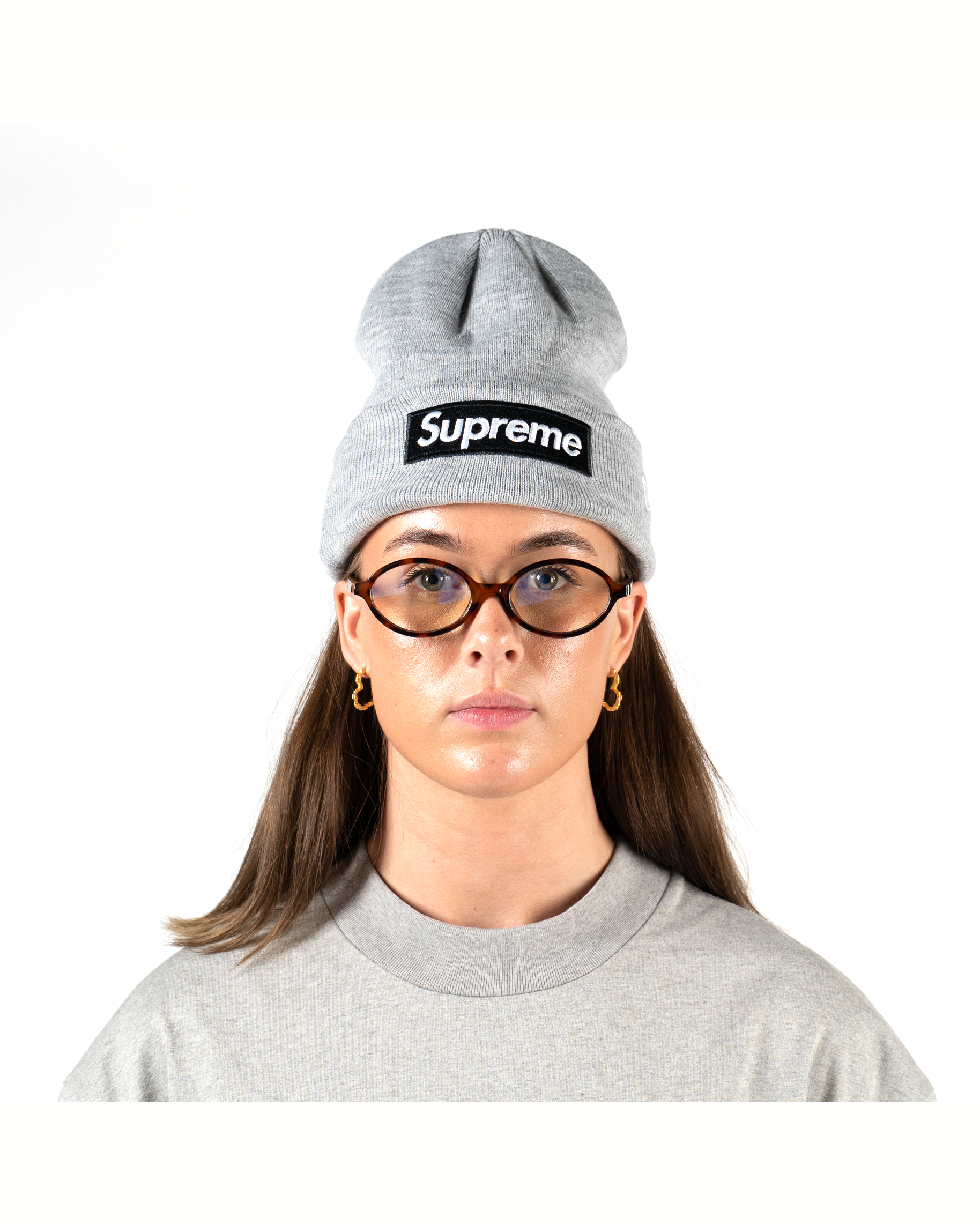 Supreme New Era Box Logo Beanie (FW22) "Heather Grey"