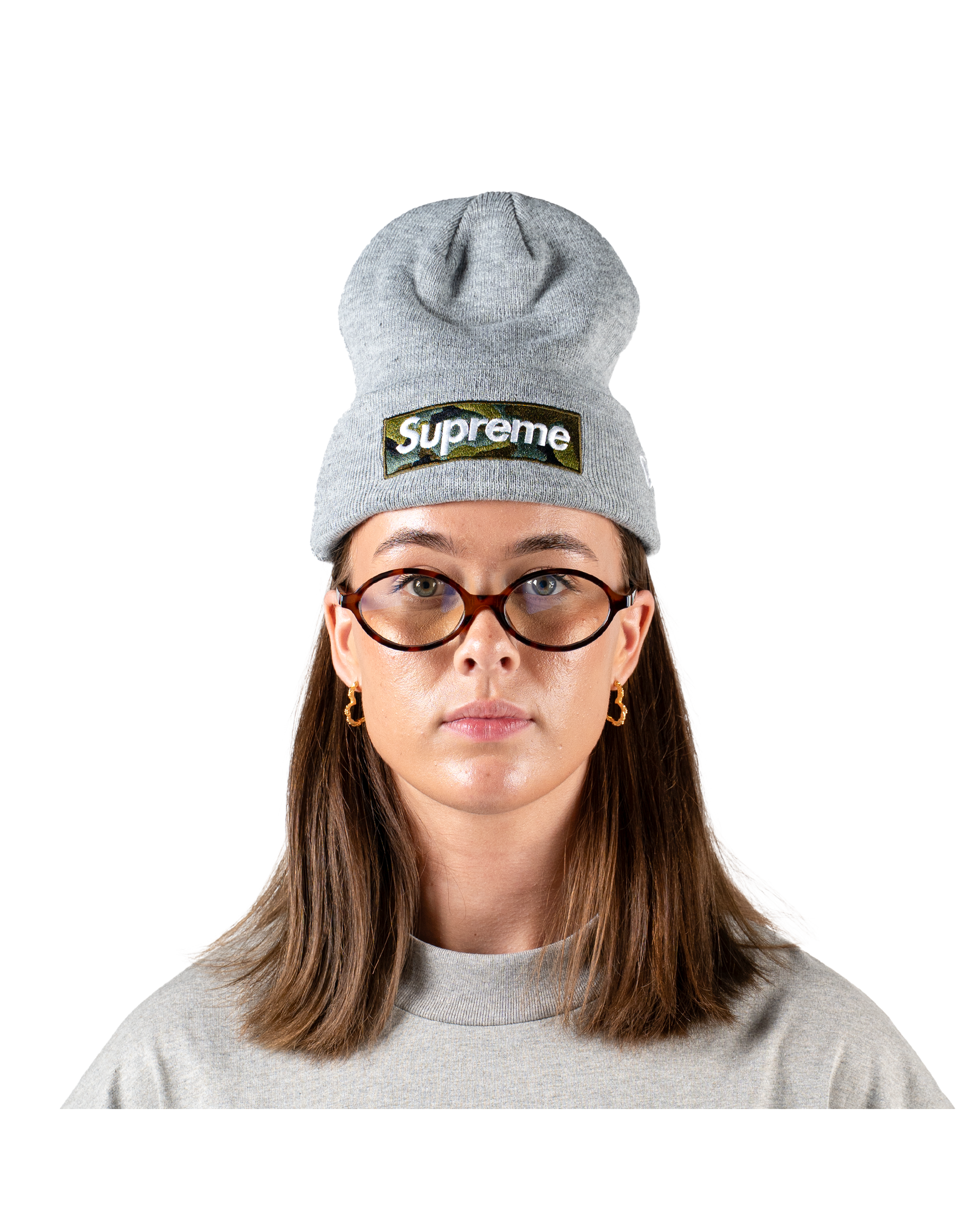 Supreme New Era Box Logo Beanie FW23 Camo Grey