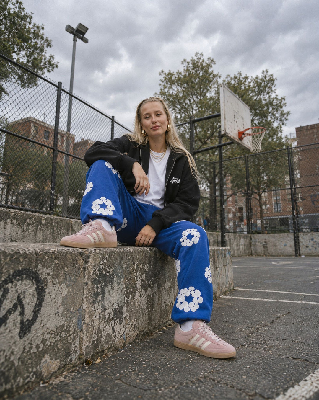 Stussy Basic Zip Hoodie Black, Denim Tears The Cotton Wreath Sweatpants Royal Blue, adidas Gazelle Indoor Wonder Mauve Crew White (Women's)
