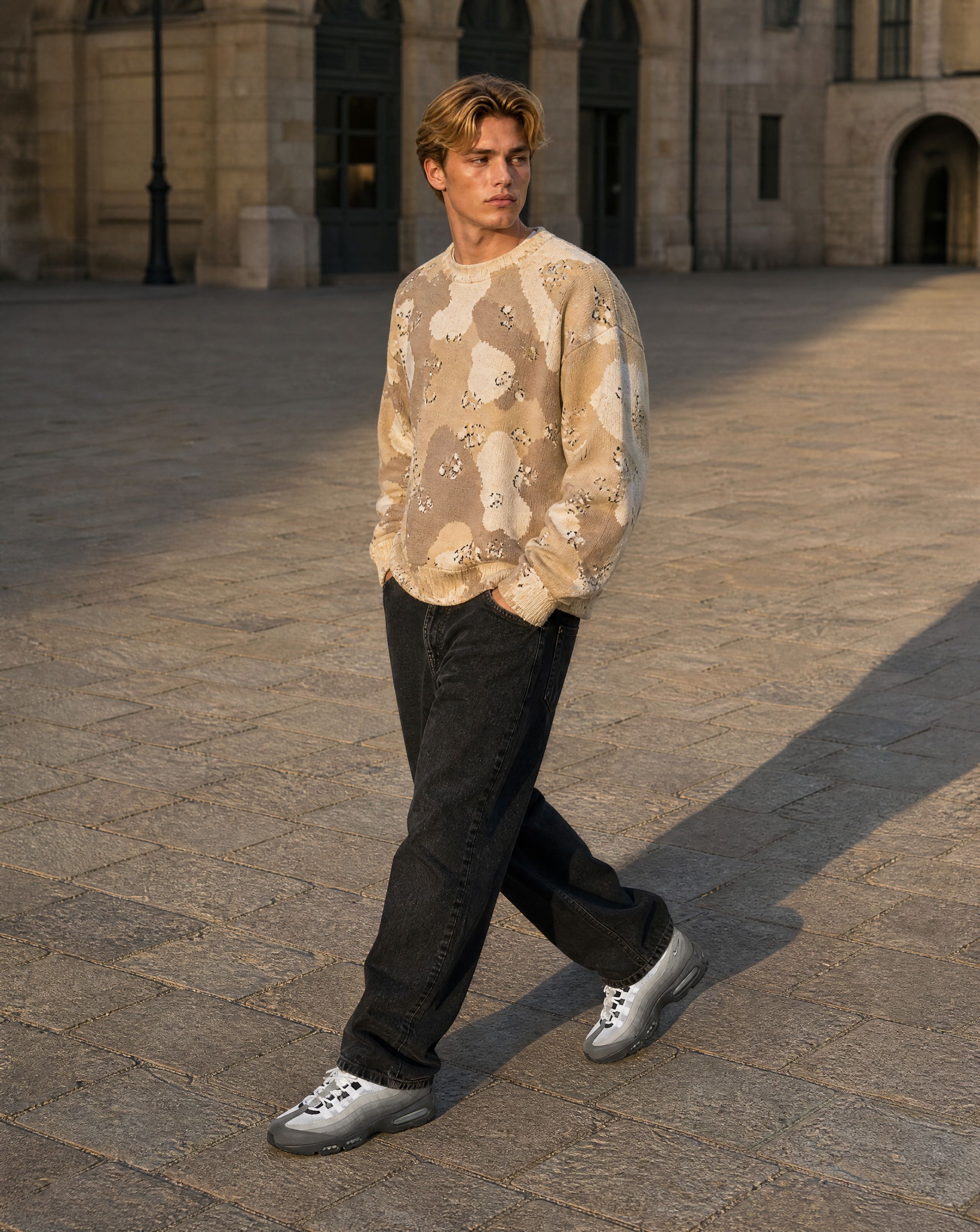 Nike Air Max 95 OG Big Bubble Granite - streetstyle paa plads i aftensol