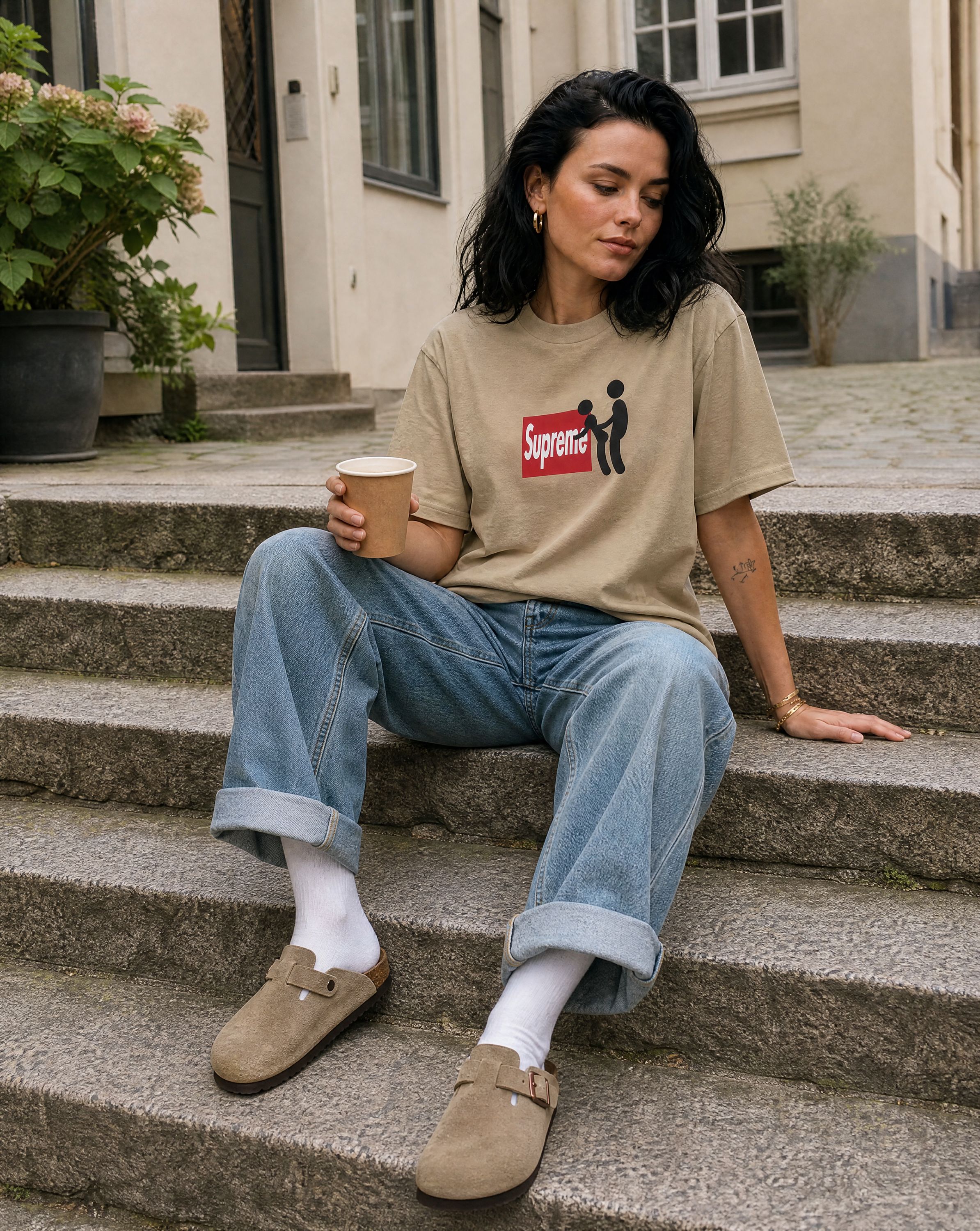 Birkenstock Boston Soft Footbed Suede Taupe - streetstyle i København