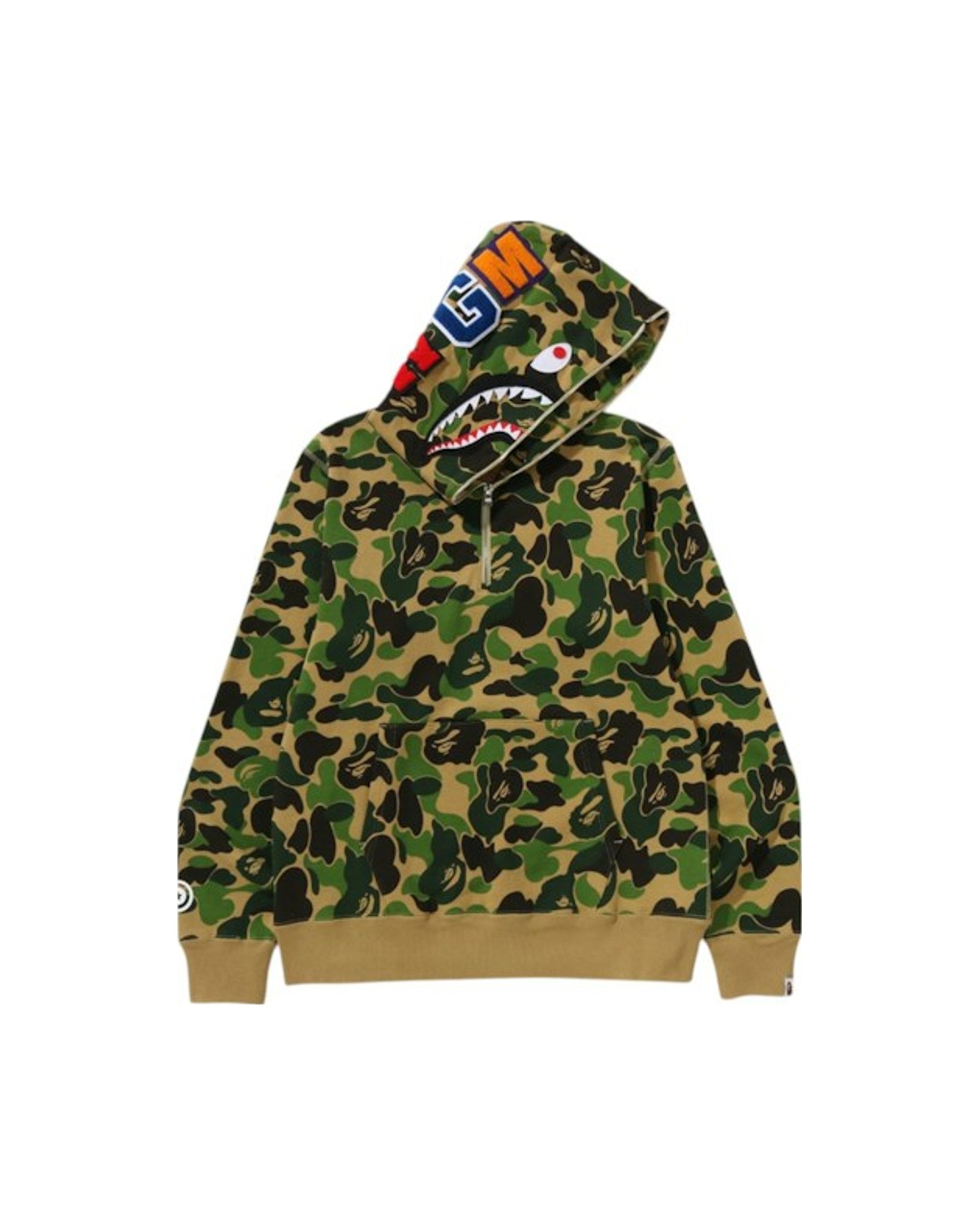 BAPE ABC Camo Shark Half Zip Pullover Hoodie Green