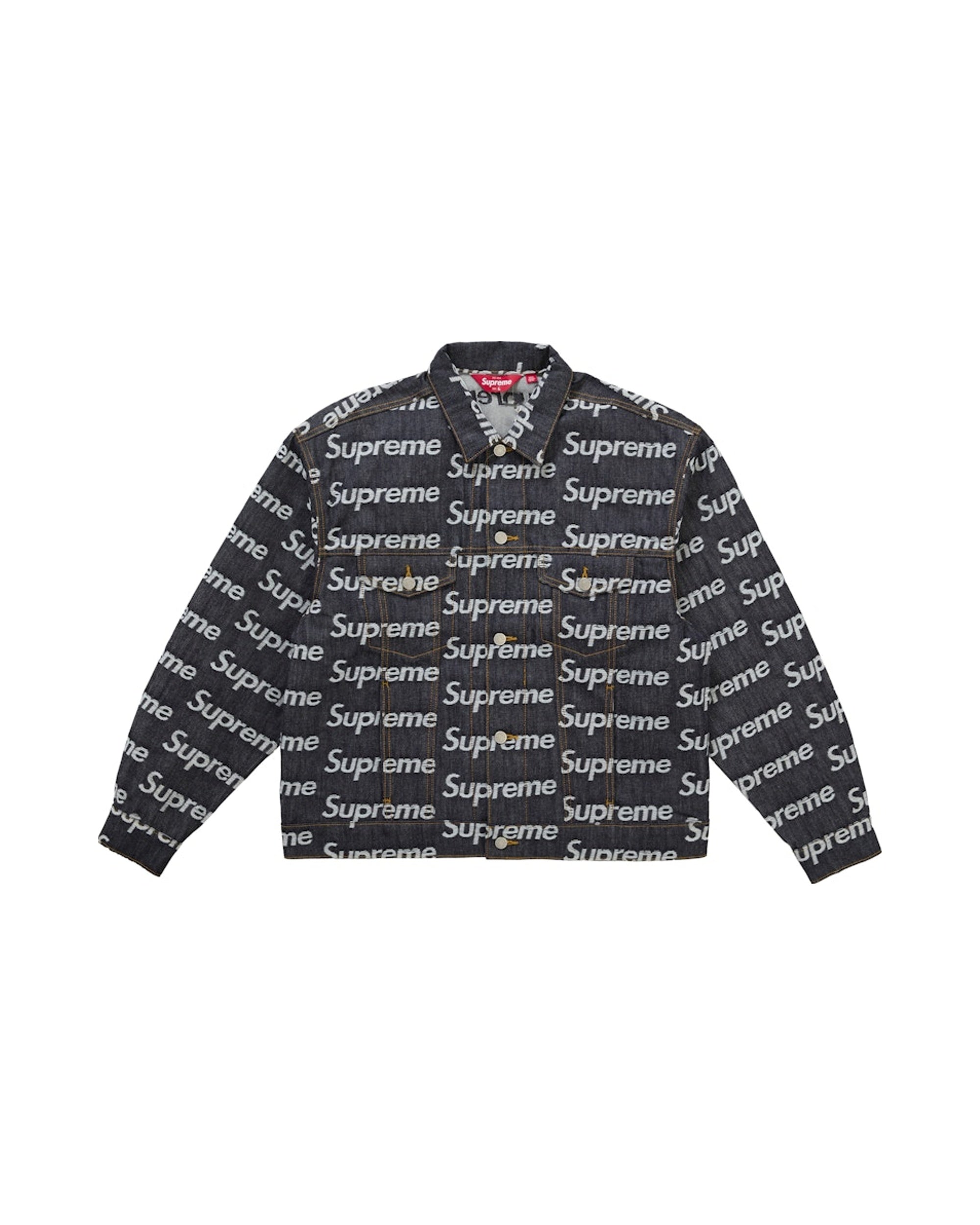 S】 Jacquard Logos Denim Trucker Jacket Supreme Jacquard Denim