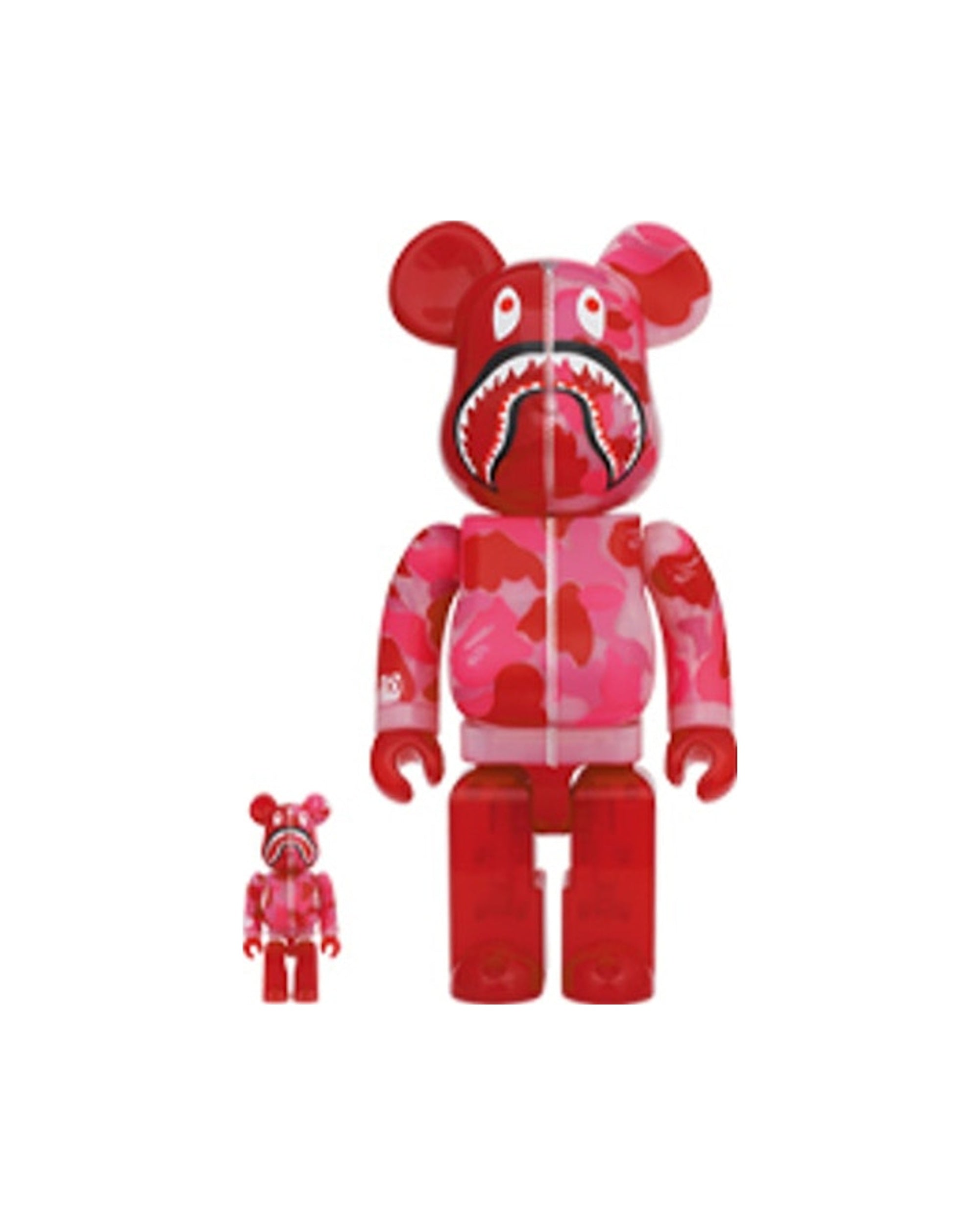 Bearbrick x BAPE ABC Camo Shark 100% & 400% Set Clear Red