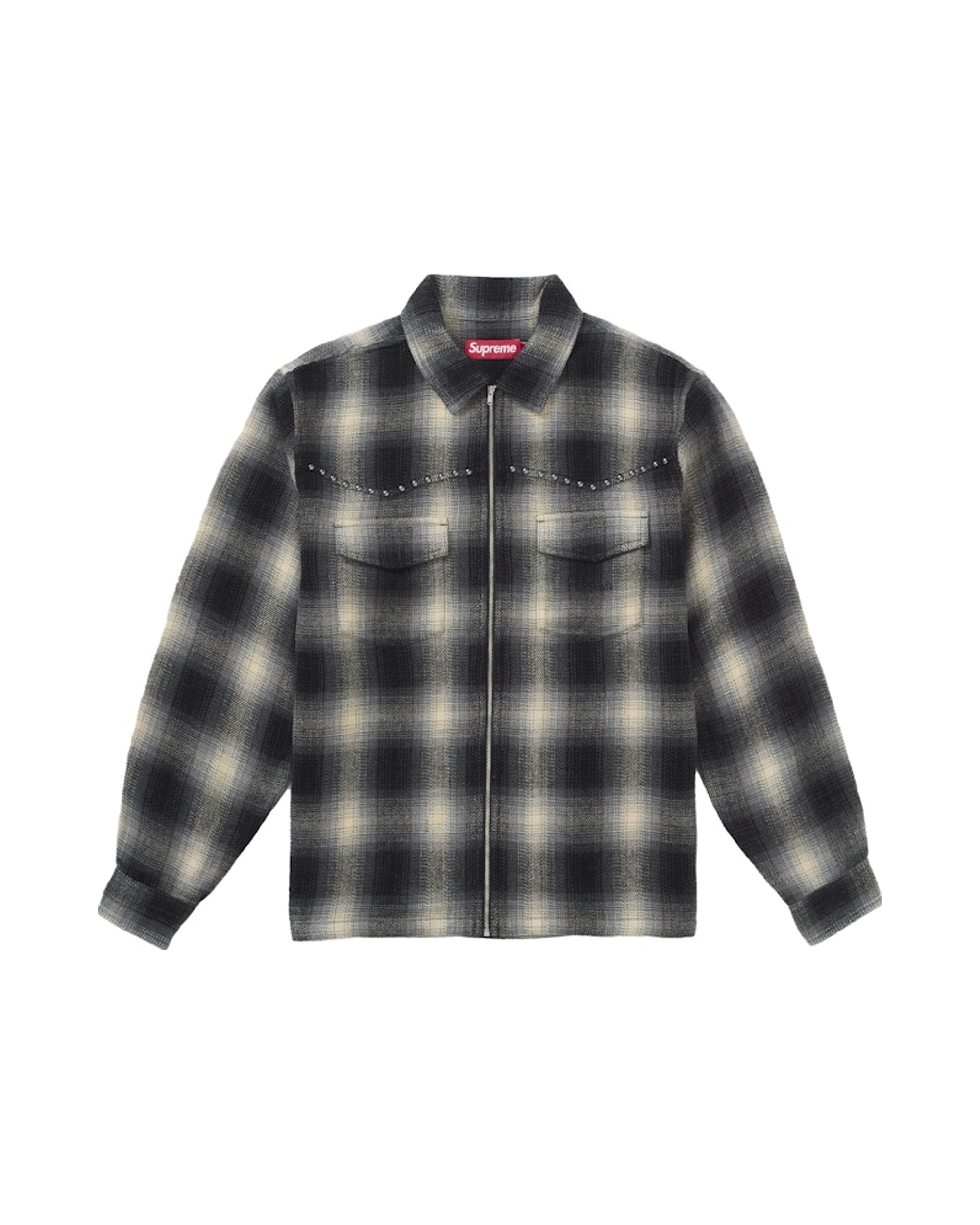 Supreme Studded Shadow Plaid Zip Up Shirt Black