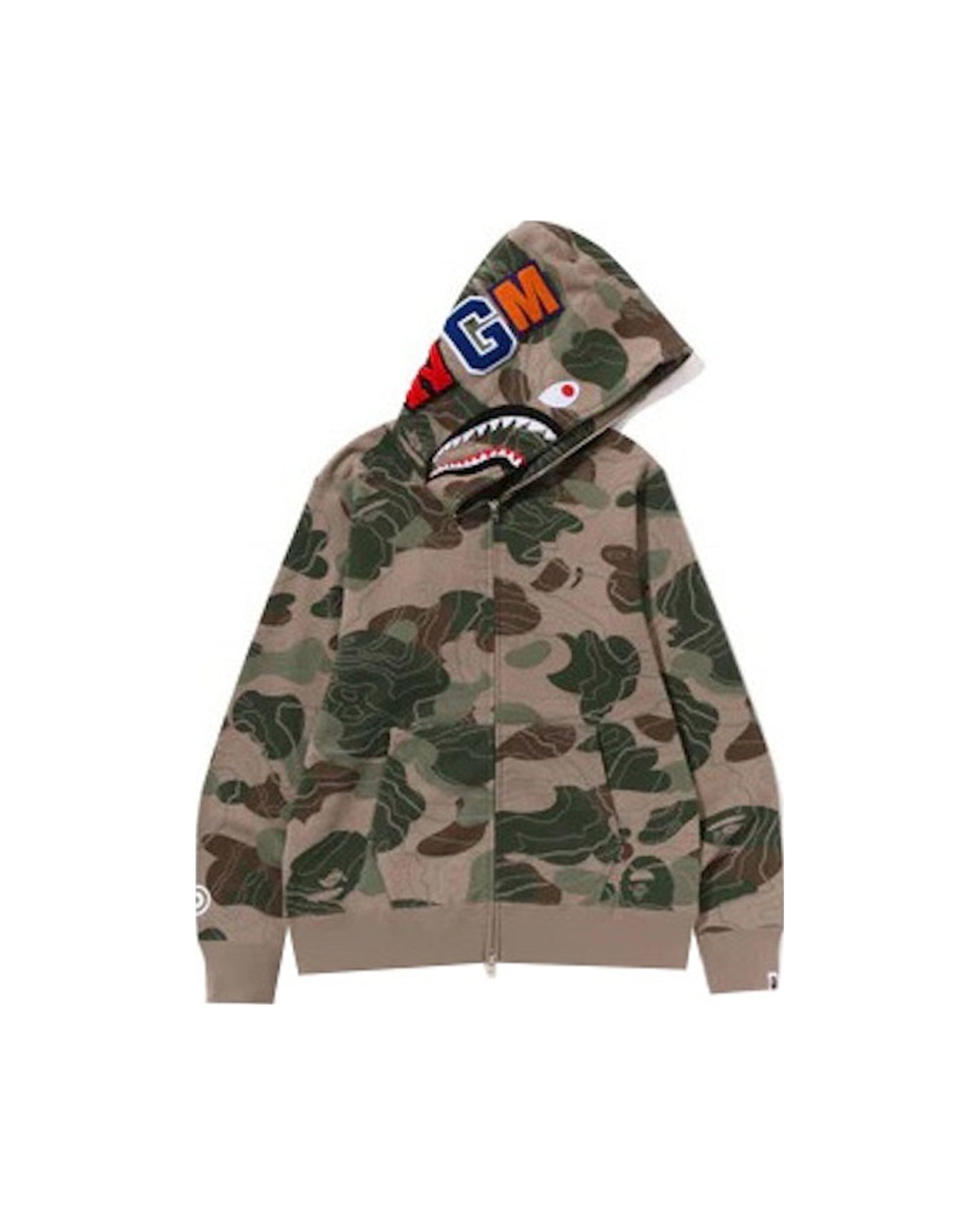 BAPE Layered Line Camo Shark Full Zip Hoodie Beige