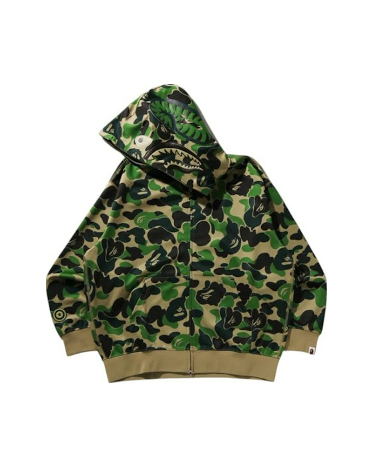 BAPE ABC Camo Rayon Relaxed Fit Shark Full Zip Hoodie Green