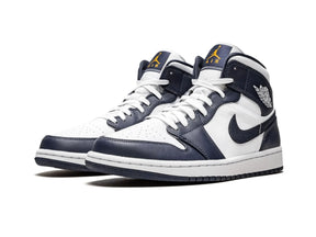 Nike Air Jordan 1 Mid "White Metallic Gold Obsidian" - street-bill.dk